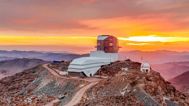 Aerial drone photograph of the Vera C Rubin Observatory, Chile